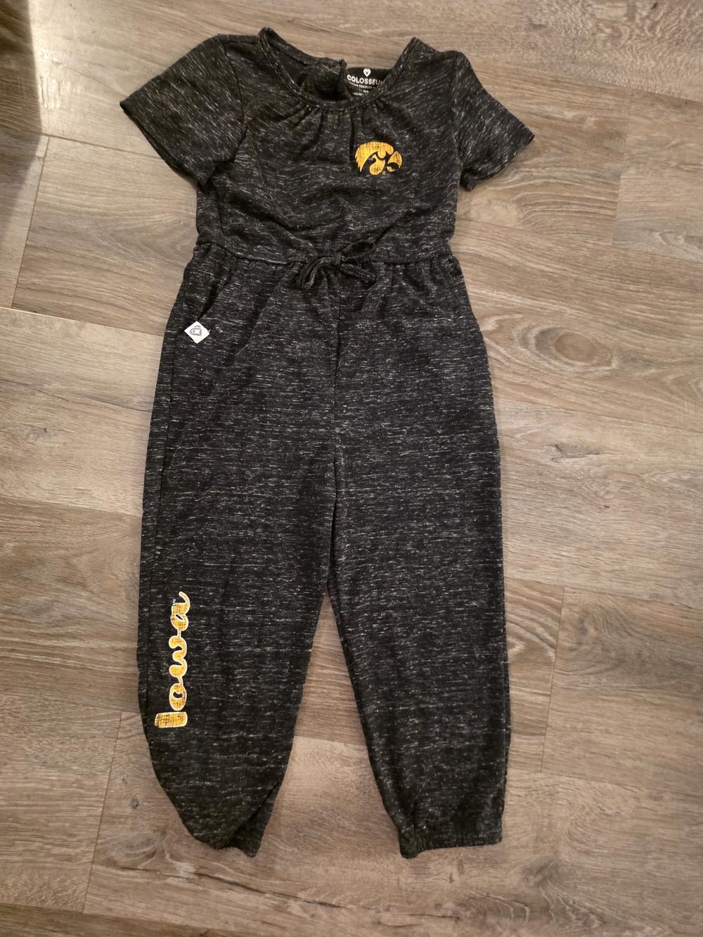 Colosseum Black Heather Iowa Hawkeyes Logo Jumpsuit with Yellow Accents